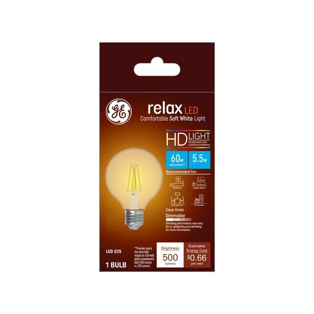 Ampoule LED GE Relax HD G25, lampes à bille Vanity, 60 watts de rechange, blanc doux