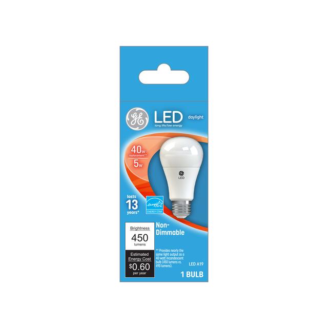GE LED Light Bulb, 40 Watt Replacement, Daylight, A19 General Purpose Bulbs (1 Pack)