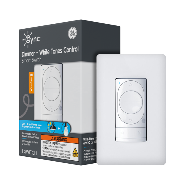 GE Cync Smart Wire-Free Dimmer Light Switch with White Tones Control, Smart WiFi Light Switch