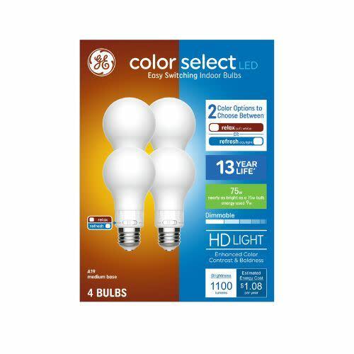 GE Color Select LED 75 Watts de rechange, ampoules universelles A19 (lot de 4)