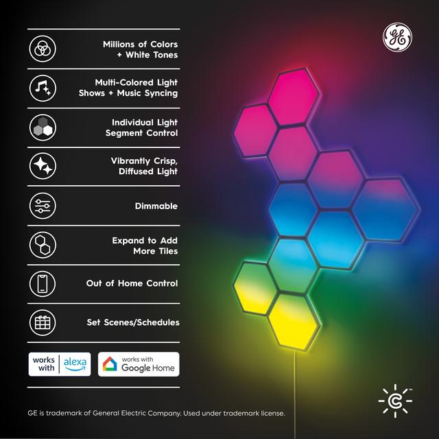 GE CYNC Dynamic Effects Full Color Smart Hexagon Panels, Works with Google  Assistant and  Alexa, Bluetooth and Wi-Fi Enabled (7 Pack)