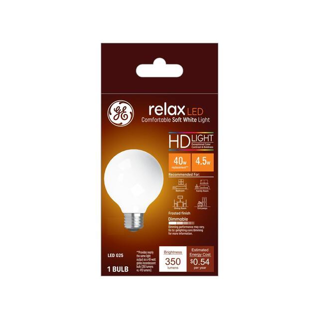 Ampoule LED GE Relax HD G25, lampe à bille Vanity, 40 watts de rechange, blanc doux