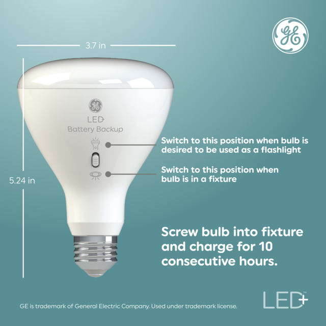 GE LED+ Battery Backup BR30 LED Light Bulbs, Indoor Floodlight with ...