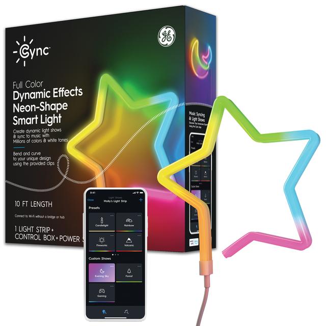 GE CYNC Smart Neon Shape Light Effects Full Color, 2.4GHz Wi-Fi Works Google Assistant and Amazon Alexa, No Hub Required (10-Foot Shape Light + Power Supply)