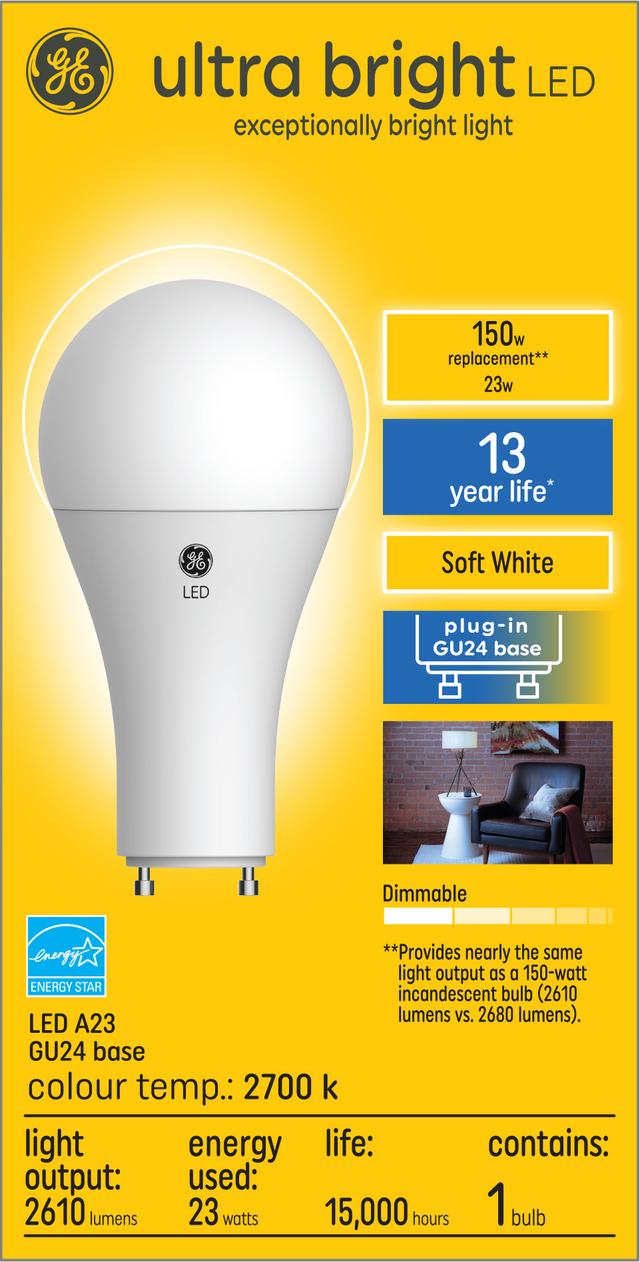 GE Ultra Bright LED 150 Watt Replacement, Soft White, A23 General ...