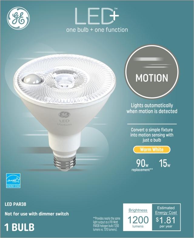 Historicus catalogus Integraal GE Lighting LED+ Linkable Motion Bulb, LED Motion Sensor Security PAR38  Light Bulb, Outdoor Floodlight, 90W, Warm White (1-Pack)