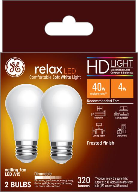 Trek Spreek uit speel piano GE Relax HD Soft White 40W Replacement LED Light Bulbs Ceiling Fan Medium  Base White A15 (2-Pack)